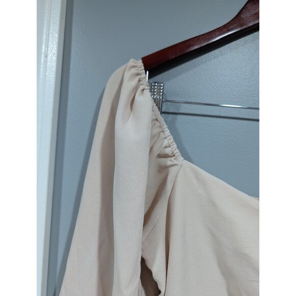 Entro Tri Color Tiered Dress Smocked Back Long Sleeve Tan Brown Boho Peasant L - Picture 6 of 16